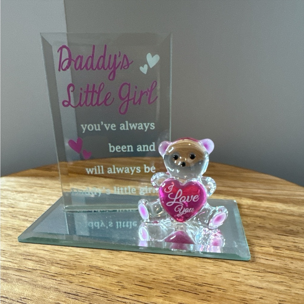 Glass Baron Pink and Clear Glass Bear Figurine “Daddy’s Little Girl” (4)